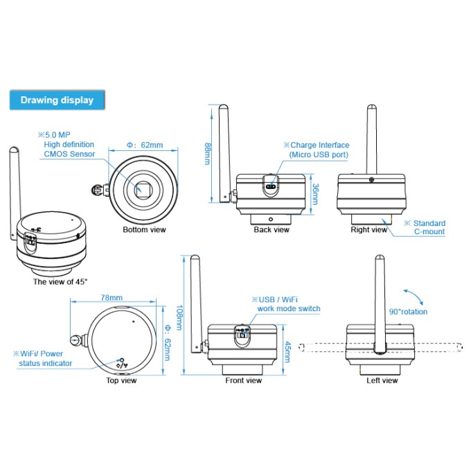 Camera wireless 5Mpx pentru microscoape 